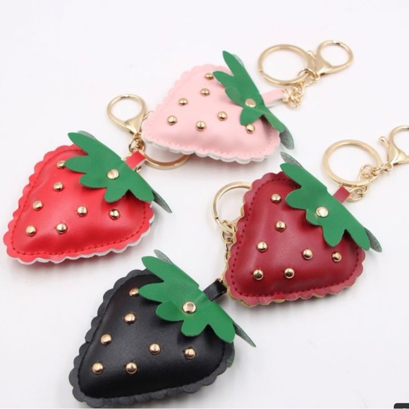 Strawberry Keychain with Gold Accents - Picture 2 of 2